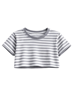 Conjunto de Top Corto y Pantalones Cortos a Rayas Grises y Blancas para Mujer, Estilo Casual de Verano, Dos Piezas, Cintura Elástica, Ropa de Salón, Ropa Urbana, OEM - Product Image 2