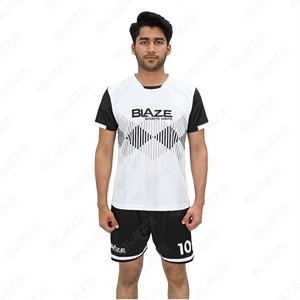 Blaze Men's Soccer Jersey Set White Black Geometric <b>Print</b> Short Sleeve Crew Neck Moisture Wicking Athletic Fit All Seasons - Product Image 5