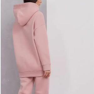 <b>Women</b> Pink Hooded Tracksuit <b>Set</b> Heavy <b>Weight</b> Loose Fit Sweatshirt Pants Solid Color Breathable Cotton Track Suit <b>Set</b> - Product Image 2