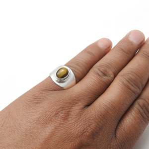 Hot Sale Trendy <b>Statement</b> <b>Ring</b> Made of 925 Sterling Silver Beautiful Tiger-Eye Gemstone Band <b>Ring</b> Available At Wholesale Price - Product Image 4