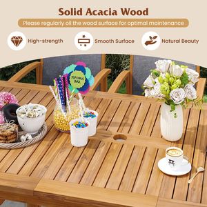 Tavolo da Pranzo Espandibile da 55 Pollici per 6-8 Persone con Foro per Ombrellone per Pranzi all'Aperto - Product Image 6