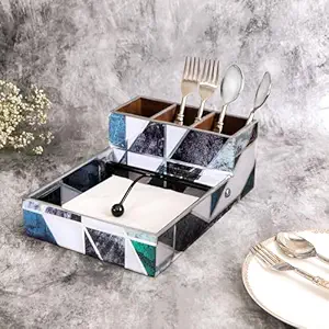 Porta Cubiertos de Madera Hecho a Mano de Lujo, Soporte de Almacenamiento Multiusos para Cocina con Elegante Diseño Impreso - Product Image 6