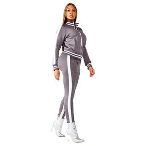 Trajes de chándal con cremallera frontal y cuello acanalado para mujer, trajes de chándal ajustados con cremallera para correr, novedad de 2021 - Product Image 1