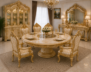 เฟอร์นิเจอร์ห้องรับประทานอาหารไม้สไตล์โรโคโคอิตาลี เฟอร์นิเจอร์ห้องรับประทานอาหารสุดหรูพร้อมงานแกะสลักสีทอง โต๊ะรับประทานอาหารคุณภาพสูงลดราคา - Product Image 6
