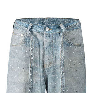 Men's High Waist <b>Sequined</b> Dot Pattern Denim Bermuda <b>Shorts</b> Button Fly Casual Style Washed Cotton Canvas <b>Shorts</b> Rhinestones Top S - Product Image 3