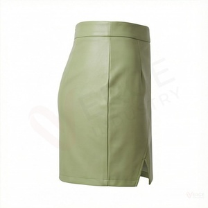 Mini-jupe en similicuir vert pour femme, taille haute, coupe asymétrique, jupe courte style A - Product Image 3