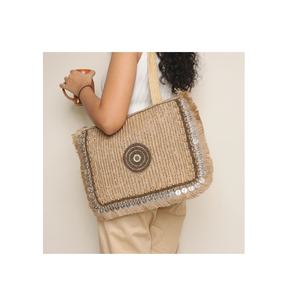 Bolso Redondo de Yute Hecho a Mano, Estilo Bohemio, Ecológico, para Playa o Verano - Product Image 6