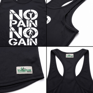 Débardeur de sport pour homme en coton 100% respirant et à séchage rapide, coupe ample, imprimé graphique, « No Pain No Gain » - Product Image 4