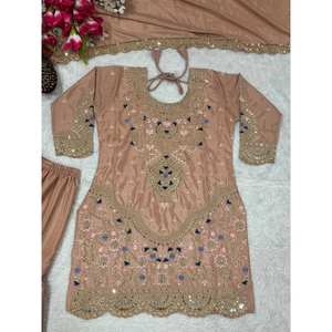 เซ็ตชุดปาร์ตี้ออกแบบโดยดีไซเนอร์สำหรับผู้หญิง sharara plazzo dupatta - Product Image 3