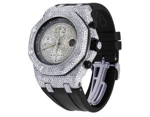 Bijoux noirs de l'océan A.P. Montre-bracelet tendance Jumbo en acier inoxydable avec diamants Moissanite VVS, mouvement à quartz, 41 mm, étanche 3 ATM - Product Image 1