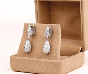 OM GEMS 18K White <b>Gold</b> Lab Diamond Drop <b>Earrings</b>, Diamond <b>Dangle</b> <b>Earrings</b>, Wedding <b>Earrings</b> For Women, Lab diamond jewelry - Product Image 2