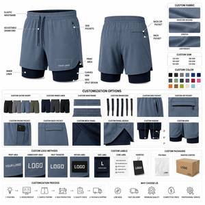 Pantalones cortos de entrenamiento 2 en 1 para hombre Steel Blue Core con cintura elástica y bolsillos laterales, de secado rápido y ajuste deportivo - Product Image 5