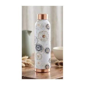 Botella de Agua de Cobre con Diseño Floral, Tapa y Base en Oro Rosa, Termo Portátil de Viaje con Acabado Mate - Product Image 1