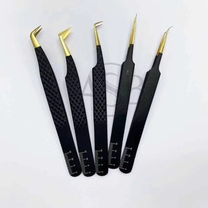 Pinces pour extensions de cils avec logo personnalisé, en acier inoxydable, pinces russes pour volume de cils, qualité supérieure, finition mate brossée - Product Image 4