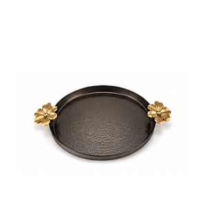 Golden Rectangular Serving <b>Tray</b> With Floral Handles Polished Metal Finish Residential Use - Product Image 4
