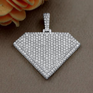 Pendentif Breloque Moissanite Diamant Rond Brillant Sertie de Pierres, Plaqué Rhodium, Argent Sterling 925, Bijoux Hip Hop pour Hommes et Femmes - Product Image 2