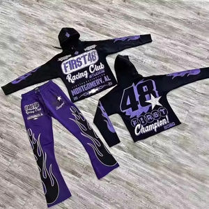 Conjunto Deportivo de Invierno para Hombre, Estampado Personalizado, 100% Algodón, Dos Piezas con Pantalones Deportivos Anchos y Sudadera con Capucha - Product Image 1