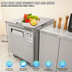 Frigorifero Sottobanco in Acciaio Inossidabile da 28 Pollici # 7,4 Piedi Cubici #   Porta Singola con Serratura # Raffreddamento Assistito da Ventola #   per cucine commerciali - Product Image 2