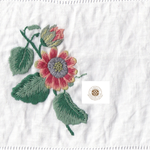 Serviette en lin avec broderie de chrysanthèmes, les surpiqûres détaillées ajoutent une beauté orientale raffinée aux arrangements de table. - Product Image 3