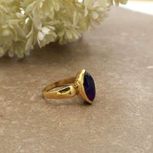 SHYAM JEWELRS Natural Daily Boho Marquise Purple Amethyst Gemstone <b>Ring</b> 14K Gold Plated Brass Handmade Dainty Boho Hippie Unisex - Product Image 2