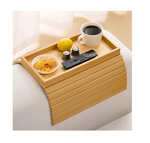 Plateau d'accoudoir de canapé en bois flexible avec porte-gobelet intégré, grande couverture latérale pour canapé, pour collations et boissons - Product Image 1