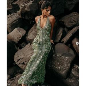 <b>Boho</b> Sequined Eco-Friendly Women A-Line Maxi <b>Dress</b> Spaghetti Strap Regular Fit Floral/Solid Print <b>Summer</b> Autumn Casual Knitted - Product Image 1
