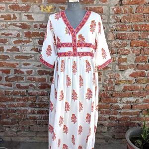 Vestido Indio 2026 de Algodón 100% Estampado a Mano, Cuello en V, Manga Larga, Túnica Casual y Vestido Largo a Precio de Fábrica - Product Image 1