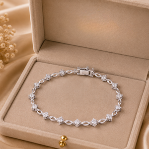 Bracciale in oro 14 carati con diamanti, motivo floreale e pietre <span class=keywords><strong>Swarovski</strong></span>, <span class=keywords><strong>gioielli</strong></span> di lusso per donna, ideale per matrimoni e feste speciali - Product Image 4