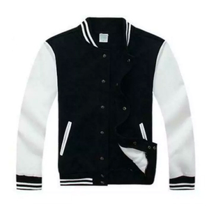 Veste universitaire pour homme, noir et blanc, manches unies, col rabattu, simple boutonnage, style preppy, décontracté pour l'automne - Product Image 1