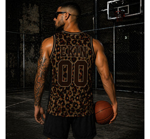 Maillot de basket-ball unisexe personnalisé 2025, motif léopard 3D marron doré, respirant, 100% polyester, design rétro, impression numérique, Laker - Product Image 4