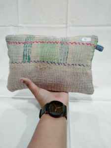 Vintage Kantha Irish Stone Embroidered Eco-Friendly Cotton Cosmetic <b>Case</b> <b>Makeup</b> Organizer Bag Soft Handle Zipper Closure Durable - Product Image 1