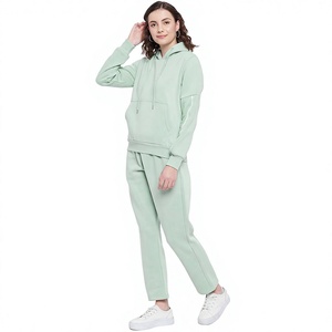 <b>Women</b> <b>Yellow</b> Hooded <b>Tracksuit</b> Full Sleeve Solid Color Casual Elastic Waist Pants Set Breathable Cotton Autumn Wear - Product Image 2