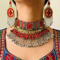 Ensemble de colliers choker afghans Kuchi faits main sur mesure, nouveau design 2024, en acier inoxydable, bijoux afghans pour mariage et événements.