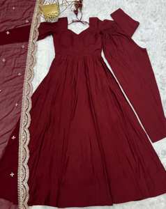Vestido de novia largo hasta el suelo con cuello en V, manga larga, de satén y gasa bordados, con corte acampanado, de seda lisa y cintura imperio, para mujer, ideal para fiestas. - Product Image 5