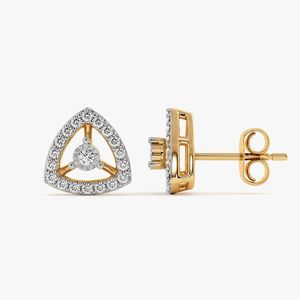 Boucles d'oreilles clous en or jaune avec diamant de laboratoire jaune, halo triangulaire et grappe - Product Image 1