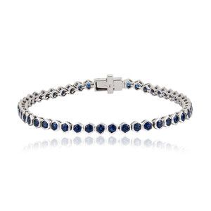 Nouveau Bracelet Tennis Empilable Haut de Gamme Personnalisé en Or Blanc 14K avec Saphir Bleu Véritable et Pierres Précieuses, Bijou de Mariage et de Fête - Product Image 1