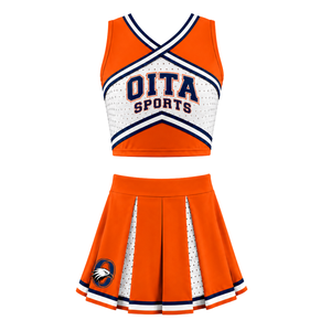 Ensemble uniforme de cheerleading orange : Crop top et jupe plissée pour compétition de danse d'équipe, tenue de performance sportive - Product Image 1