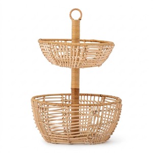 Counter decor & storage hand-made rattan 2 tier fruit basket stand square holder <b>rack</b> stands - Product Image 3