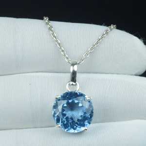 Pendentif Aigue-marine Bleu Ciel en Argent Sterling 925, Collier Vintage avec Pierre Précieuse Libre, Cadeau de Mariage ou Pierre de Naissance du Mois de Mars - Product Image 4
