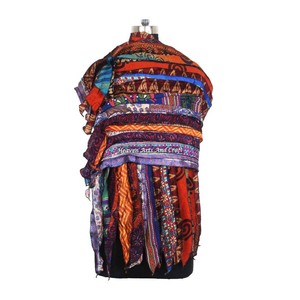 Pañuelo largo vintage hecho a mano de poliéster reciclado con 15 tiras de sari, estilo dupatta, para bodas, fiestas, regalos, venta al por mayor - Product Image 3