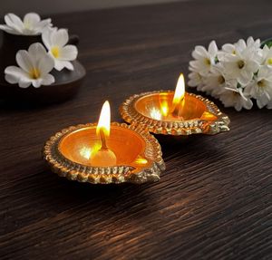 Antique Style Brass <b>Oil</b> <b>Lamp</b> Pair with Detailed Back Design, Multi Diya Stand for Puja Room, Temple Decor and Festival Use - Product Image 6