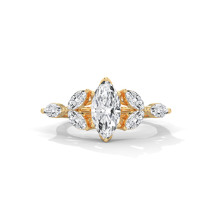 Gold Marquise Cut Diamond <b>Ring</b> Oval and Round Bridal Jewelry <b>Statement</b> Band for Wedding - Product Image 1