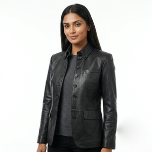 Wholesale Custom Ladies <b>Leather</b> <b>Blazer</b> Professional Business Office <b>Jacket</b> Women's Genuine <b>Leather</b> <b>Blazer</b> - Product Image 1