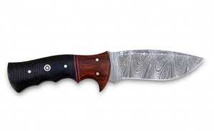 Couteau de camping artisanal en acier Damas, manche en bois et micarta, lame fixe, outil utilitaire - Product Image 2