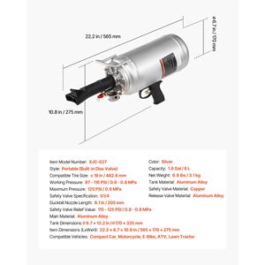 Compressore d'Aria Portatile da 6 L (1,6 Galloni) con Pressione Operativa 87-116 PSI, Strumento Gonfiatore Pneumatici Manuale in Acciaio - Product Image 5