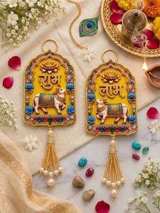 Décoration murale artisanale 3D Pichwai Vache Shubh Labh en MDF – Ensemble traditionnel indien pour le festival Diwali, Mandir Pooja, mariage, anniversaire - Product Image 3