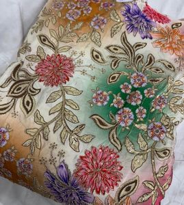 Pure Natural Eco-Friendly Dyed Crepe Position Print Patch Heavily Embroidered Fabric Top Selling Beautiful Fabric for Bulk - Product Image 4