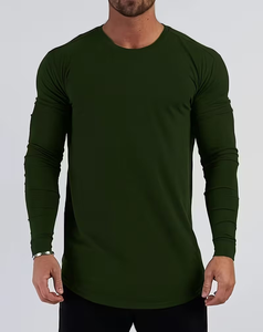 Customized 100% Cotton Men's Long Sleeve Knitted O Neck Solid Blank Tee Breathable Front Logo 180g Casual Wear Regular Fit Plain - Product Image 6