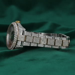 Reloj Pragalbh de Lujo con Diamantes, Esfera Dorada Rosa Estilo Hip Hop, Centro Negro con Números Árabes, Brazalete Totalmente Adornado con Diamantes, Movimiento de Cuarzo - Product Image 4