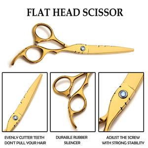 Gold <b>Thinning</b> Scissors Set Stainless Steel Right Handed Long Handle Hair Salon Tools Blunt Tip Professional Grade - Product Image 5